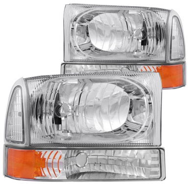 Super Duty 1999-2004 Headlights Chrome (Amber Corner) | Anzo 111081