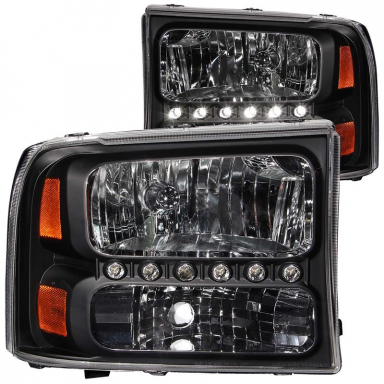 Super Duty 1999-2004 Headlight W|LED Strip (Black) | Anzo 111106