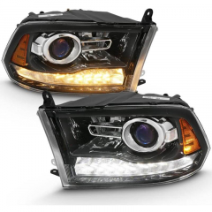 Ram 2010-2018 Black Plank Style Switchback Projector Headlights W|Halo Anzo 111439
