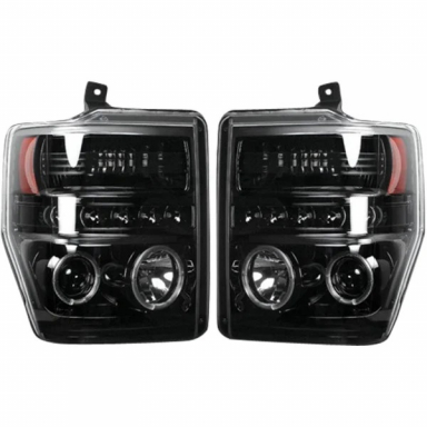 6.4 Powerstroke Smoked Projector Headlights With CCFL Halos Recon 264196BKCC