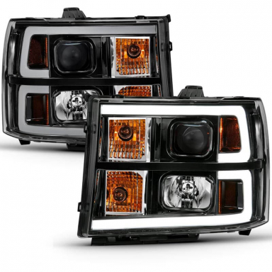 Sierra 2500HD/3500HD 07.5-14 Black Plank Style Design Projector Headlights | Anzo 111482