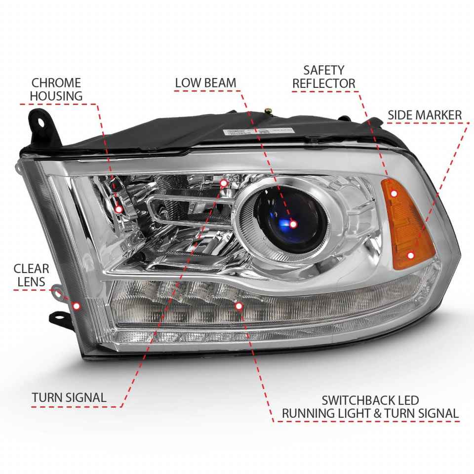 Anzo Chrome Plank Style Switchback Projector Headlights - Ram 2010